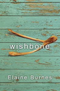 Book cover with title Wishbone showing a wishbone lying on painted boards, byline Elaine Burnes