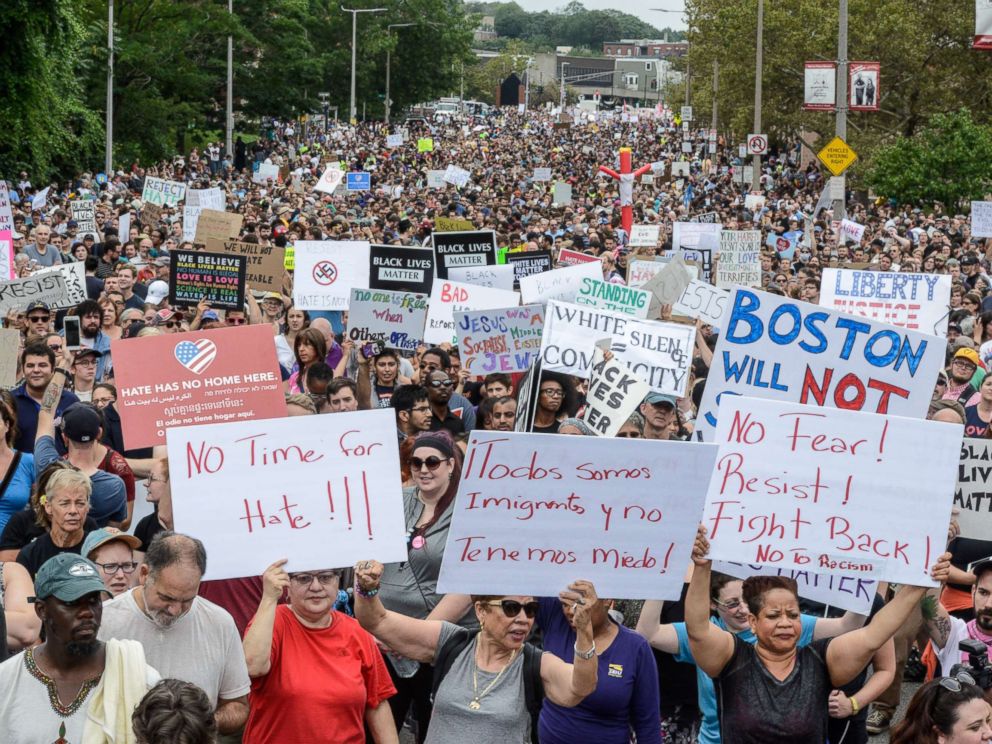 Boston protesters march