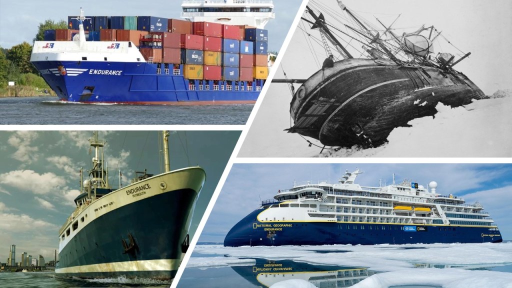Four ocean ships, all named Endurance. One cargo, one Shackleton's, one National Geographic's, and one from a video game.