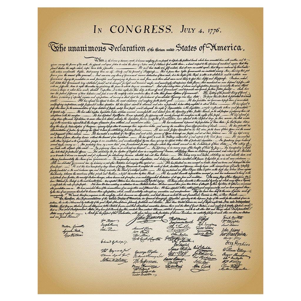 Image shows a parchment of the Declaration of Independence